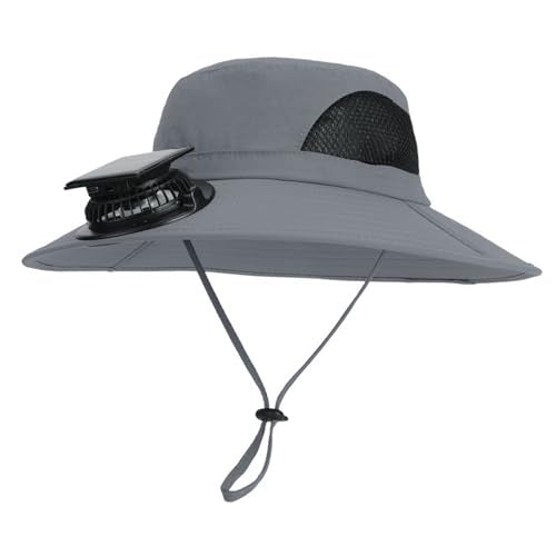 Extra Wide Brim Solar Fan Hat, Mens Fishing Hat with Fan, Neck Flap Sun Hat, UPF 50+ Solar Powered Cooling Cap Fisherman Hats - color: Deep Grey
