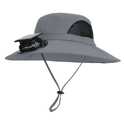 Extra Wide Brim Solar Fan Hat, Mens Fishing Hat with Fan, Neck Flap Sun Hat, UPF 50+ Solar Powered Cooling Cap Fisherman Hats - color: Deep Grey