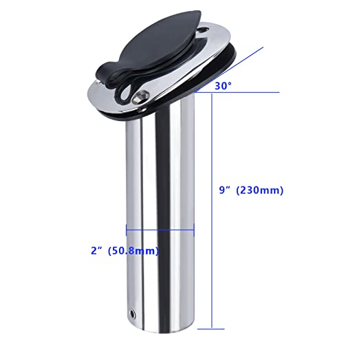 Hoffen 2Pcs Boat Stainless Steel Fishing Rod Holder Flush Mount 15/30/90 Degree with PVC Cap,Inner Tube and Gasket - style: 30 Degree