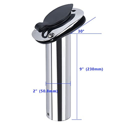 Hoffen 2Pcs Boat Stainless Steel Fishing Rod Holder Flush Mount 15/30/90 Degree with PVC Cap,Inner Tube and Gasket - style: 30 Degree