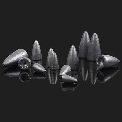 Bullet Fishing Weights Sinkers, 29/83pcs Worm Weights Fishing Sinkers Assortment Slip Sinker Weights for Bass Fishing Carolina Rig Texas Rig Saltwater Freshwater - style: 29pcs-unpainted