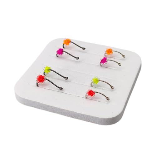 of 8 Angling Hook with Luminescent Fish Eggs Imitations and High Tensile Strength Ideal for Fast Moving Stream Fish Professional Fishing Gear