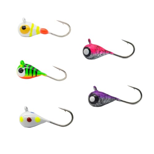 Tungsten Ice Fishing Jig Set Ice Fishing Lures, Max Sensitive Tungsten Tear Drop Ice Jig Head Hook for Panfish, Crappie, Walleye, Perch, Trout, Bluegill - color: 5-Piece Variety, size: 4MM, 1/25 OZ