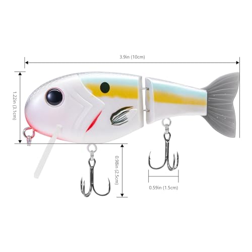 BASSROCK Topwater Fishing Lures for Bass Pike Salmon Floating Swimbait Jointed Crankbait Freshwater Saltwater 4.9in/1.76oz RK1001 - color: Threadfin, size: 3.9in/1.04oz