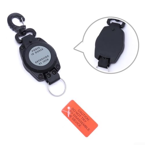 Diving Gear Retractor With Clip Anti-Lost Retractable Rope 41 Inch For Scuba Diving Snorkeling Freediving Spearfishing Swimming Equipment ABS 316 Stainless Steel Black