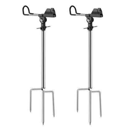 Fishing Rod Holders, 360 Degree Adjustable Fishing Pole Holders for Ground, Multifunctional Stainless Steel Beach Fishing Rod Holder Fishing Gifts for Men - color: black