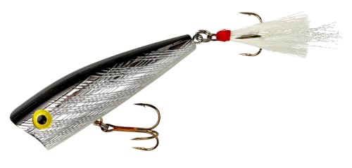 Rebel Lures Pop-R Topwater Popper Fishing Lure, Silver/Black, Magnum Pop-R (1/2 oz), One Size, 3"