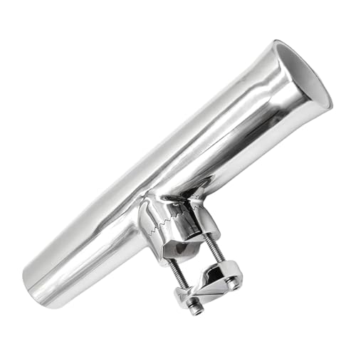 MARINE CITY Clamp-On Fishing Rod Holder, Heavy Duty 304 Stainless Steel Adjustable Mount, Corrosion Resistant for Boats, Ships & Yachts
