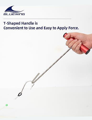BLUEWING Fishing Hook Remover 12in/24in Stainless Steel Fish Dehooker Saltwater Push and Pull Dehooking Tool, Twist Resistance Design 1pc - color: Red, size: 12", style: Single Curve Design