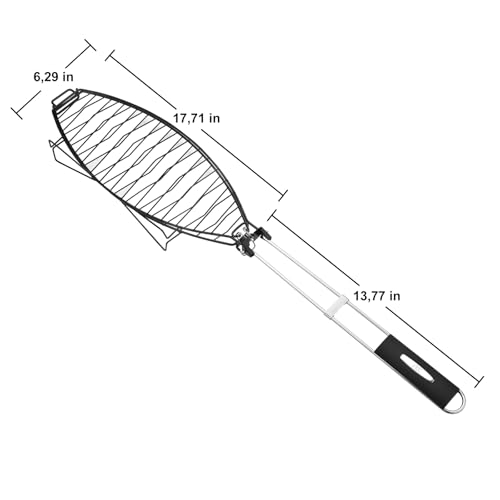 Fish Grilling Basket for Grill - Stainless Steel Basket, Non-Stick Fish Rack for Grilling with Adjustable Lock Removable Handle, Ideal for BBQ, Camping, Charcoal and Gas Grills
