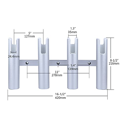 Aluminium Wall-Mounted Fishing Rod Holder for Boat, Garage & Marine - Holds Rods & Poles - color: Silver 4 Tubes