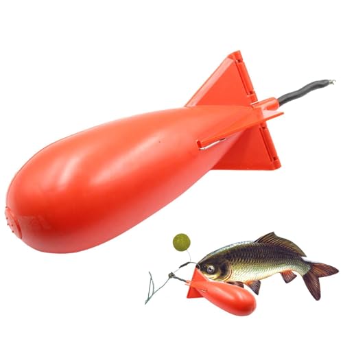 Fishing Bait Feeder | Carp Fishsing Feeder with Rocket Shape | Spod Bombs | Float Lure Bait Holder Container, Spomb Pellet Feeders for Fishing Accessories - color: Red
