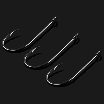 Baitholder Fishing Hooks, 50pcs Bait Holder Hooks Offset Long Shank Live Bait Fish Hook with Double Barbs for Bass Trout Crappie Saltwater Freshwater Fishing Size 4-6/0 - size: 50pcs-2#