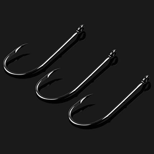 Baitholder Fishing Hooks, 50pcs Bait Holder Hooks Offset Long Shank Live Bait Fish Hook with Double Barbs for Bass Trout Crappie Saltwater Freshwater Fishing Size 4-6/0 - size: 50pcs-1/0