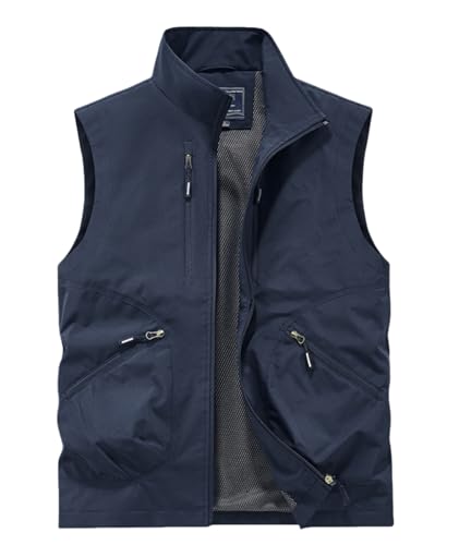 Utility Vest for Men Fishing Golf Travel Hiking Photo Outwear Lightweight Sleeveless Jacket with Pockets - color: Navy1, size: Medium