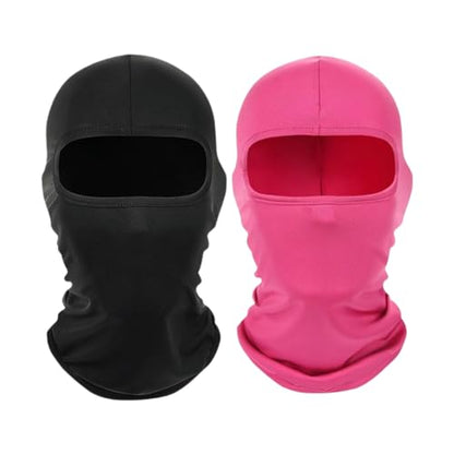 2 Pieces Thin Balaclava Ski Mask Head Mask Full Face Mask Windproof Sun UV Protection Hood for Women Men - color: Black+rose Red
