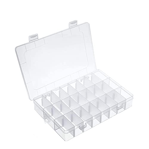 AKOAK 24 Grids Clear Plastic Organizer Box with Adjustable Dividers, Craft Storage Bead Organizer Box for Nail Accessories, Fishing Gear, Art DIY Crafts, Beads -Pack of 1