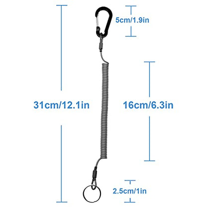 Lix&Rix Retractable Safety Coiled Lanyard with Aluminium Alloy Carabiner Clip, Black/Blue/Green/Red/Silver/Yellow - color: Black 3pcs