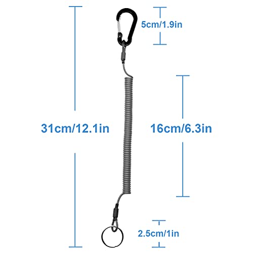 Lix&Rix Detachable Spiral Stretchy Coiled Lanyard with Carabiner | Ring and Quick Release Type, Outdoor Hunting Fishing Equipment Tool Tether Leash, Black 4pcs