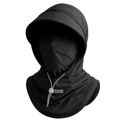 Cooling Breathable Balaclava Full Face Mask with Wide Brim Sun UV Protection Hood for Men Women Fishing Motorcycle Skiing - color: Black