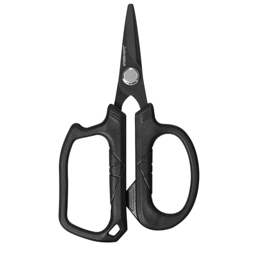 JARVISTAR 4.65" Fishing Scissors - Heavy Duty Line Cutter with Spring Clip Keychain, Dual Serrated Stainless Blades - Cuts Braided, Mono & Fluorocarbon Lines for Saltwater & Freshwater Black - color: Black