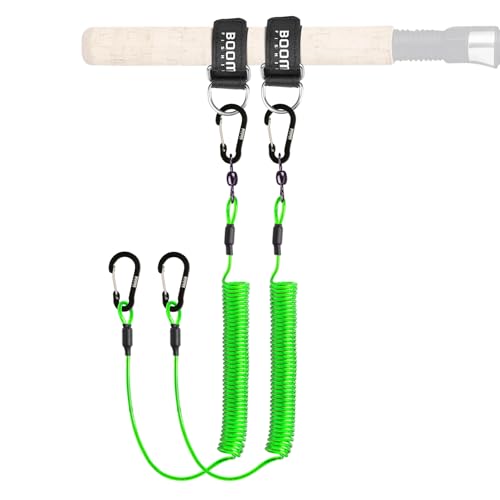 Booms Fishing T02 Fishing Pole Tether, Kayak Paddle Leash, Paddle Board Fishing Accessories, Heavy Duty Fishing Lanyard for Fishing Tools/Rods/Paddles - color: Green with 5.9" RB1 Belt, 2pcs