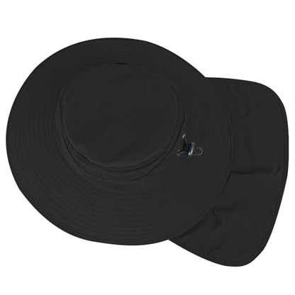 Sun Hats for Men Women Fishing Hat UPF 50+ Breathable Wide Brim Bucket Hats Summer UV Protection Safari Hat with Neck Flap - color: Black