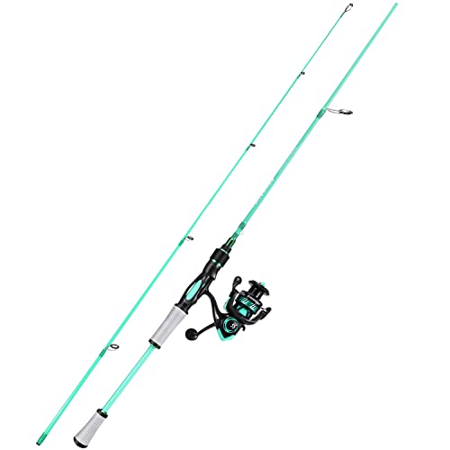 One Bass Spirit Flame Fishing Rod Reel Combo, Spinning Fishing Pole with Graphite 2Pc Blanks, Stainless Steel Guides - color: Blue, size: 6'0"Medium-Fast with 1000 Reel