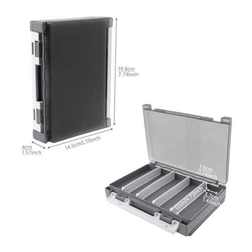 Double Sided Fishing Lure Box Organizer, Fishing Tackle Box Storage Hard Plastic Container Case for Lure Bait Hooks Beads (Gray, 7.8 * 5.8 * 1.6 inch) - color: Gray