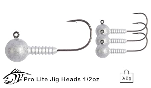 Lunker City Fishing Pro Lite Jig Heads 1/16oz 1/8oz 1/4oz 3/8oz 1/2oz Round Ball Light Tackle Lead Jigs Black Nickel UltraPoint 3/0 Hook LunkerGrip for Soft Plastic Bass Lures, Made in The USA - size: 1/2oz