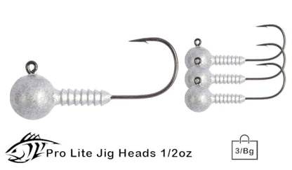 Lunker City Fishing Pro Lite Jig Heads 1/16oz 1/8oz 1/4oz 3/8oz 1/2oz Round Ball Light Tackle Lead Jigs Black Nickel UltraPoint 3/0 Hook LunkerGrip for Soft Plastic Bass Lures, Made in The USA - size: 1/2oz