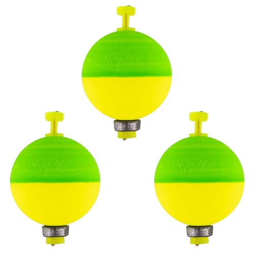 Dr.Fish 10 Pack Weighted Fishing Bobbers Snap-on Spring Floats EVA Foam Push Button Clip on Floats Fly Fishing Trout Bass Crappie Catfish - color: Green/Chartreuse, size: Diam 1.5''(3/8oz)