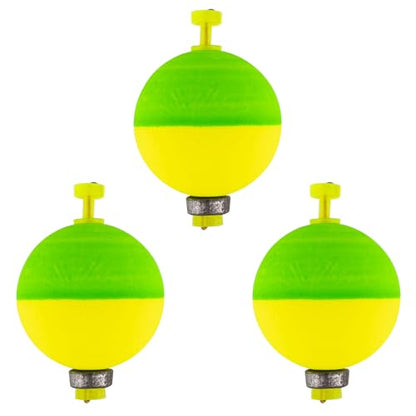 Dr.Fish 10 Pack Weighted Fishing Bobbers Snap-on Spring Floats EVA Foam Push Button Clip on Floats Fly Fishing Trout Bass Crappie Catfish - color: Green/Chartreuse, size: Diam 1.5''(3/8oz)