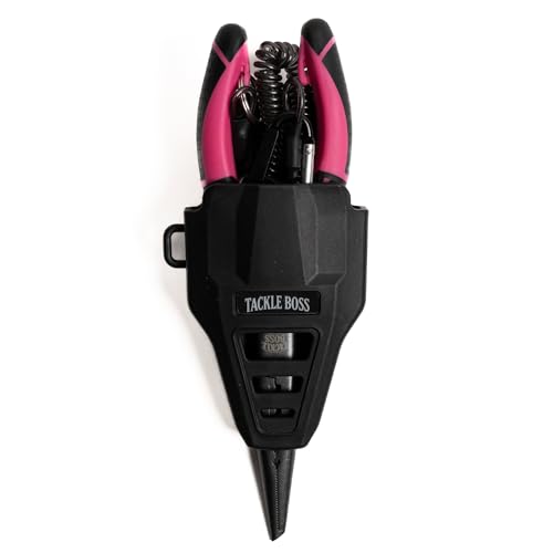 Tackle Boss Outlaw Fishing Pliers & Tool Set – 7.5" Stainless Steel Fishing Pliers, Braid Scissors, Hook Remover & Line Cutter with Holster and Lanyard, Freshwater & Saltwater Fishing Gear - color: Pink