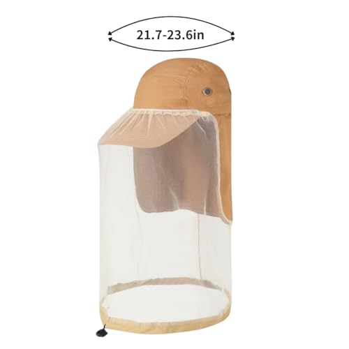 Mosquito Fishing Safari Mesh Net Hat with Neck Flap, Sun Protection Women Men Bug Cap, Hidden Netting Boonie - color: Baseball Khaki