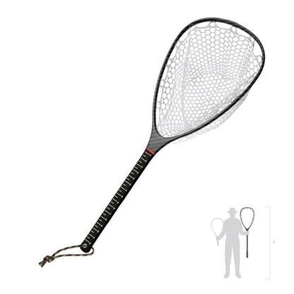 Riverruns Fly Fishing Landing Net Carbon Fiber Trout Net with Measurement Handle, Soft Rubber Mesh - 26" Standard (Wading) / 37" Long (Kayak) - color: 37" Kayak Net (Long) - Black 3K Woven