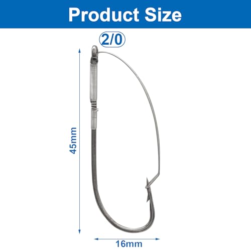 Weedless Wacky Rig Hooks - Super Strong Bass Fishing Hooks with Wire Guard, Sharp High Carbon Steel Metal Hooks for Freshwater & Saltwater - size: 2/0