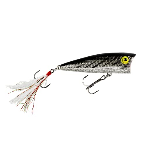 Rebel Pop-R Feathered Topwater Popper Fishing Lure - color: Silver Black