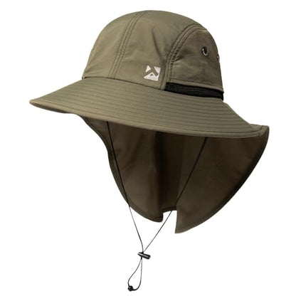 Oversized XL XXL Mens Sun Hat Big Head Neck Flap Shade Waterproof UPF50+ Wide Brim Hat Fishing Safari Hiking - color: Army Green, size: X-Large-XX-Large