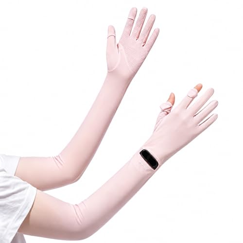 Full Finger UV Protection Gloves Driving Gloves Women, Breathable Touchscreen UPF Glove Sun Protection Glove - color: Pink, size: One Size