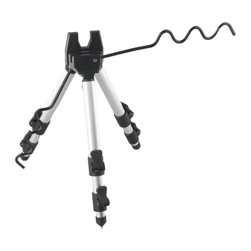 Aluminum Fishing Rod Tripod Stand, Retractable Telescopic Pole Holder with 7-Rod Capacity, Foldable Ground Spikes for Bank Surf Ice Fishing, Adjustable Height - color: A Silver