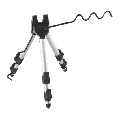 Aluminum Fishing Rod Tripod Stand, Retractable Telescopic Pole Holder with 7-Rod Capacity, Foldable Ground Spikes for Bank Surf Ice Fishing, Adjustable Height - color: A Silver