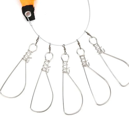 5m Stainless Steel Fish Stringer with 5 Buckle Snaps - Heavy Duty Orange Fishing Lock Cable for Sea, Ice, Kayak Fishing (5 Movable Snaps)