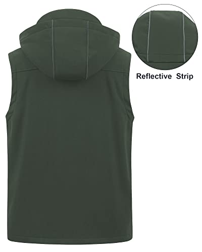 CREATMO US Men's Casual Lightweight Warm Thin Outerwear Vest Windbreaker Sleeveless Jacket With Removable Hood - color: Army Green, size: Large