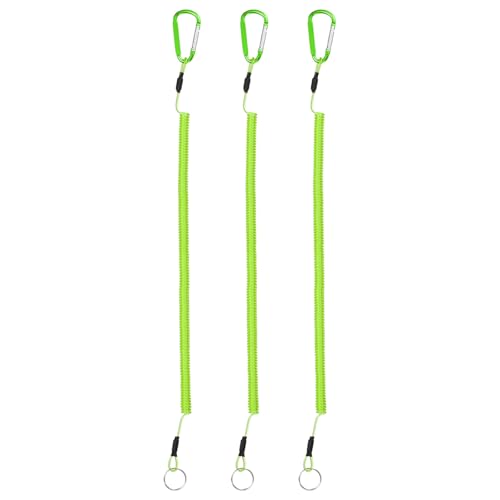 16.54IN Retractable Safety Coiled Lanyard [3PCS] - Steel Wire Fishing Rod Safety Lanyard Use for Pliers Boating - color: Green