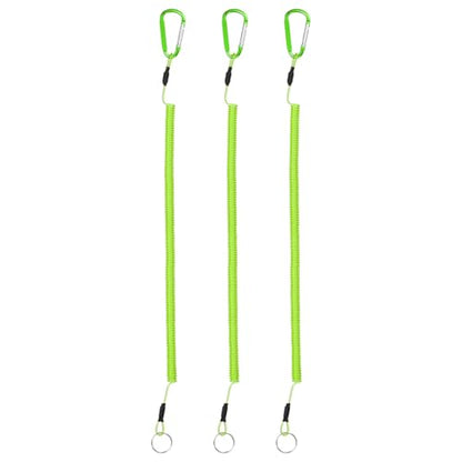 16.54IN Retractable Safety Coiled Lanyard [3PCS] - Steel Wire Fishing Rod Safety Lanyard Use for Pliers Boating - color: Green