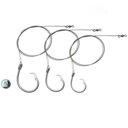 Pre-Tied Shark Fishing Hook Rigs, 2 Pack, Heavy Duty Stainless Steel Leader Wire, Big Game Circle Hooks 14/0 16/0 18/0, for Deep Sea Fishing Shark Tuna Halibut - size: 14/0