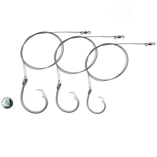 Pre-Tied Shark Fishing Hook Rigs, 2 Pack, Heavy Duty Stainless Steel Leader Wire, Big Game Circle Hooks 14/0 16/0 18/0, for Deep Sea Fishing Shark Tuna Halibut - size: 16/0