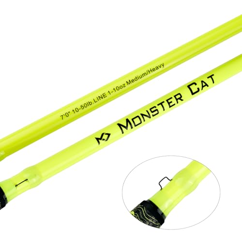 Monster Catfish Casting Rod, 7' MH Glow-in-Dark 1-Piece | Glow catfish rod with S-glass carbon blank, EVA grip, stainless guides, 10-50lb line and 1-10oz lures for night fishing - color: Yellow, size: ["Catfish Rod 7'-1pc-Medium Heavy"]