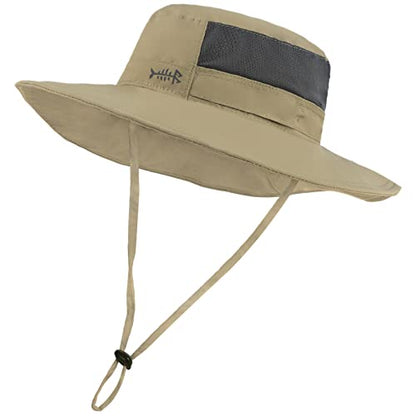 BASSDASH UPF 50+ Sun Fishing Hat Water Resistant with Detachable Neck Flap - color: Dark Khaki